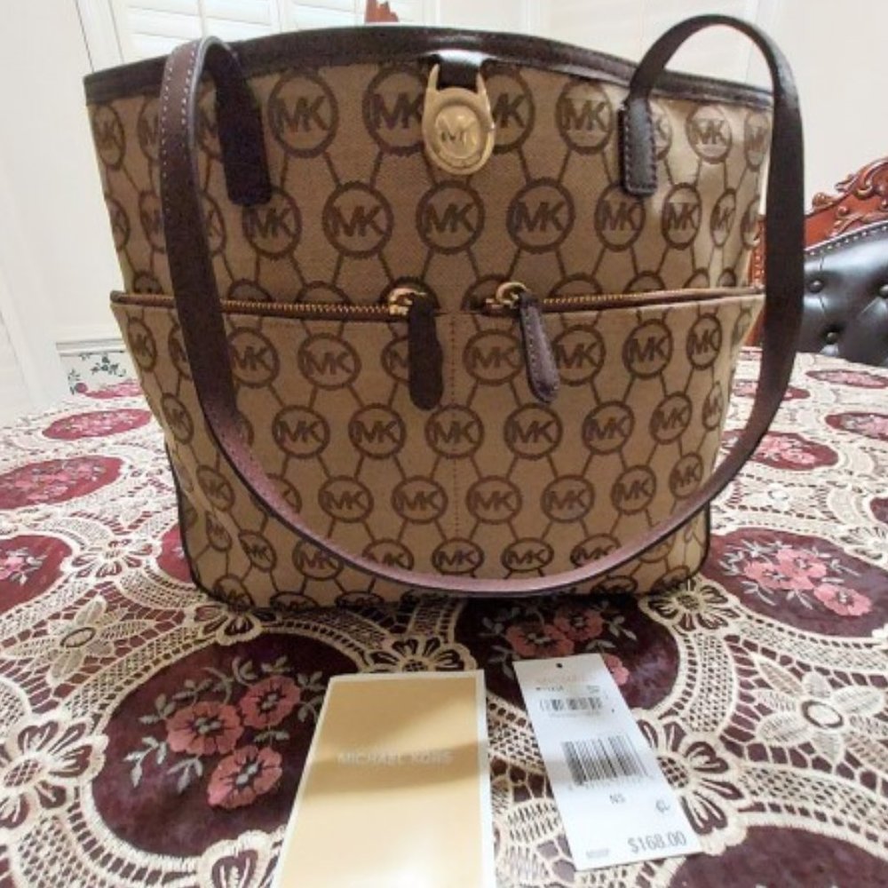 MICHAEL KORS KEMPTON SIGNATURE CANVAS TOTE SHOULDER BAG NWT